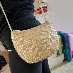 Vintage Raffia Boho Cross Body Shoulder Purse Lined Plaid